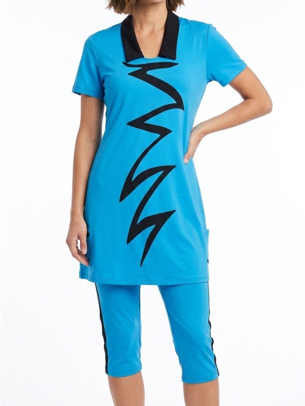 JAMIE SADOCK 2pc Set Short Sleeve Tunic Dress Knee Capri Tennis Run Medium *Flaw